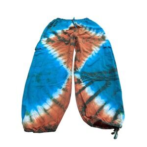 Unbranded Tie Dye Cargo Pants Blue Orange XL Boho Festival Joggers Drawstring